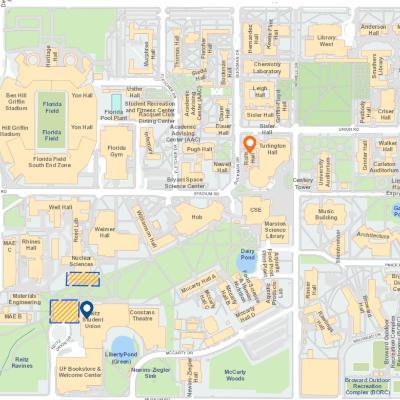 Rolfs Hall is located at 341 Buckman Drive, and parking can be found at the Reitz Student Union.